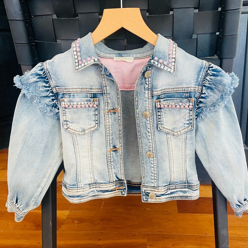 Mona Lisa Denim Embroidered Ruffle Jacket